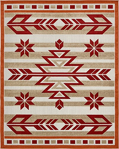 Unique Loom Outdoor Modern Collection Area Rug - Albuquerque (8' x 10' Rectangle, Burgundy/ Beige)