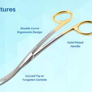 Double curved tungsten carbide inserts Gold Plated handle Scissors 4.5 inch LaGrange | Dental ENT EYE DERMA Embroidery Scissors Applique Scissors for Machine Embroidery & Fabric Stitches (5.5 Inches)