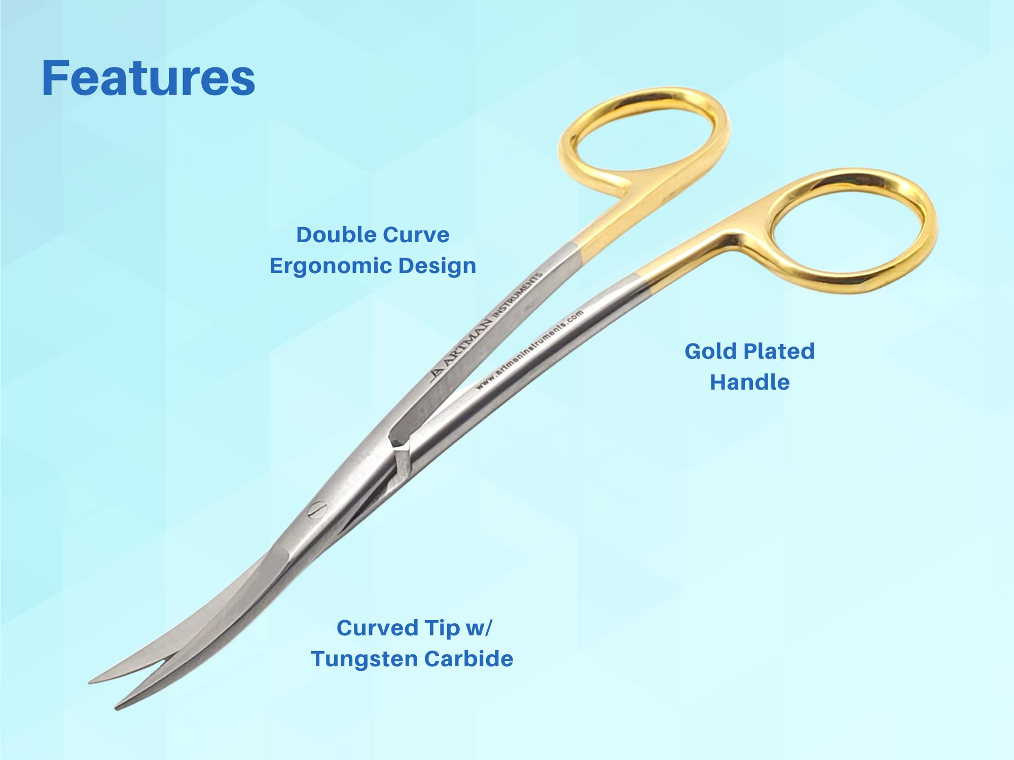 Double curved tungsten carbide inserts Gold Plated handle Scissors 4.5 inch LaGrange | Dental ENT EYE DERMA Embroidery Scissors Applique Scissors for Machine Embroidery & Fabric Stitches (5.5 Inches)