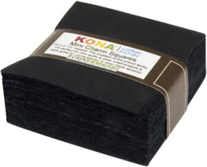 black kona solids mini charm pack; 84 100% cotton 2.5" precut fabric quilt squares