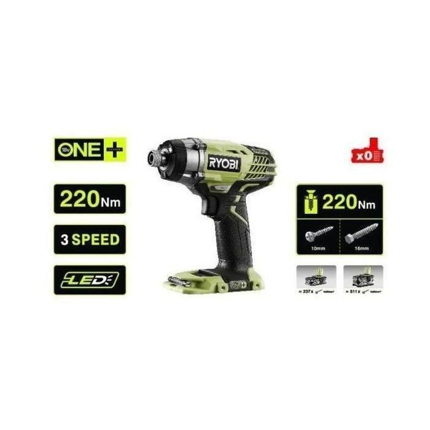 Ryobi R18ID3-0 ONE+ 18V 3-Speed Impact Driver (Body Only)