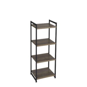 household essentials 4 tier storage tower shelf with metal, grey shelves – black frame, ashwood