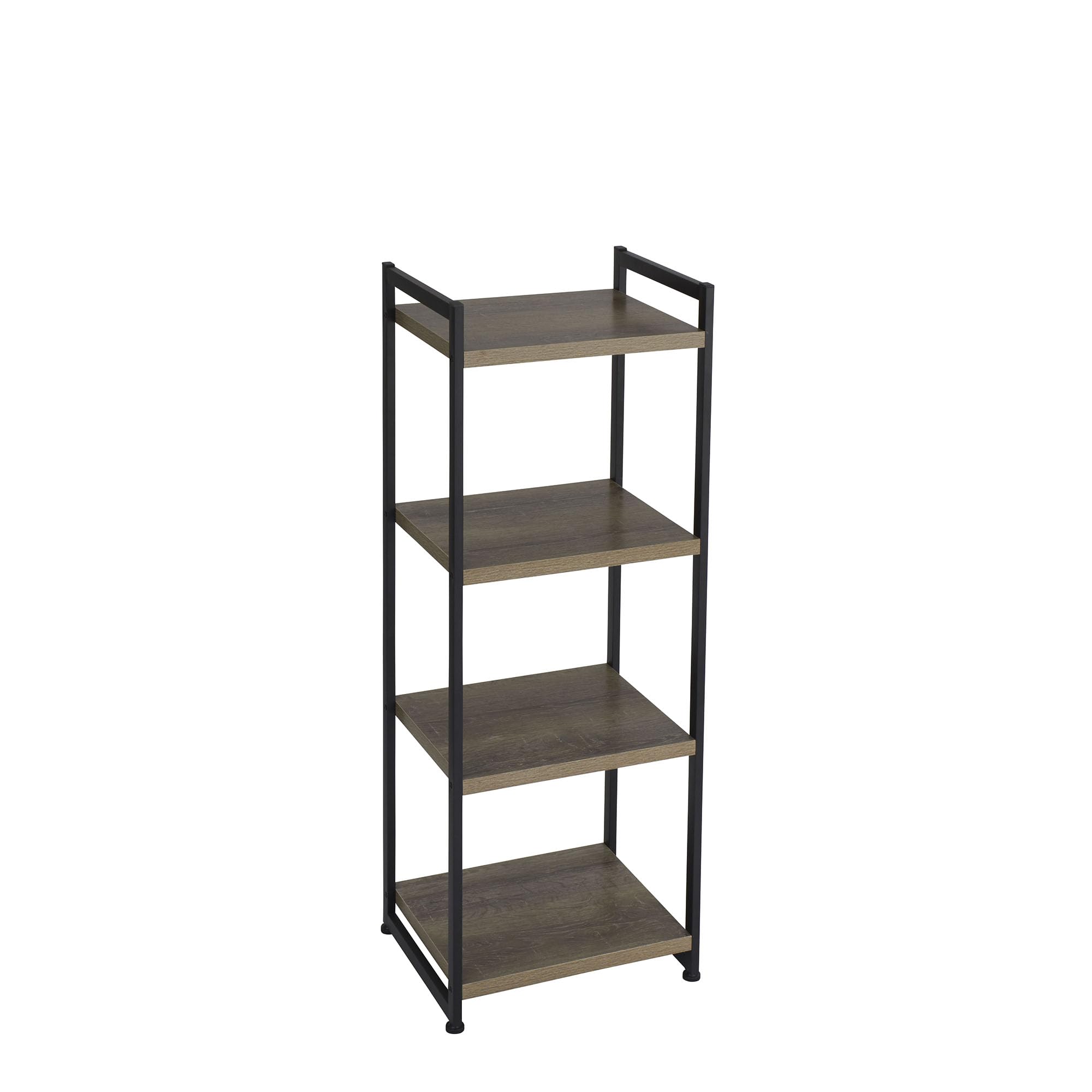 Household Essentials 4 Tier Storage Tower Shelf with Metal, Grey Shelves – Black Frame, Ashwood