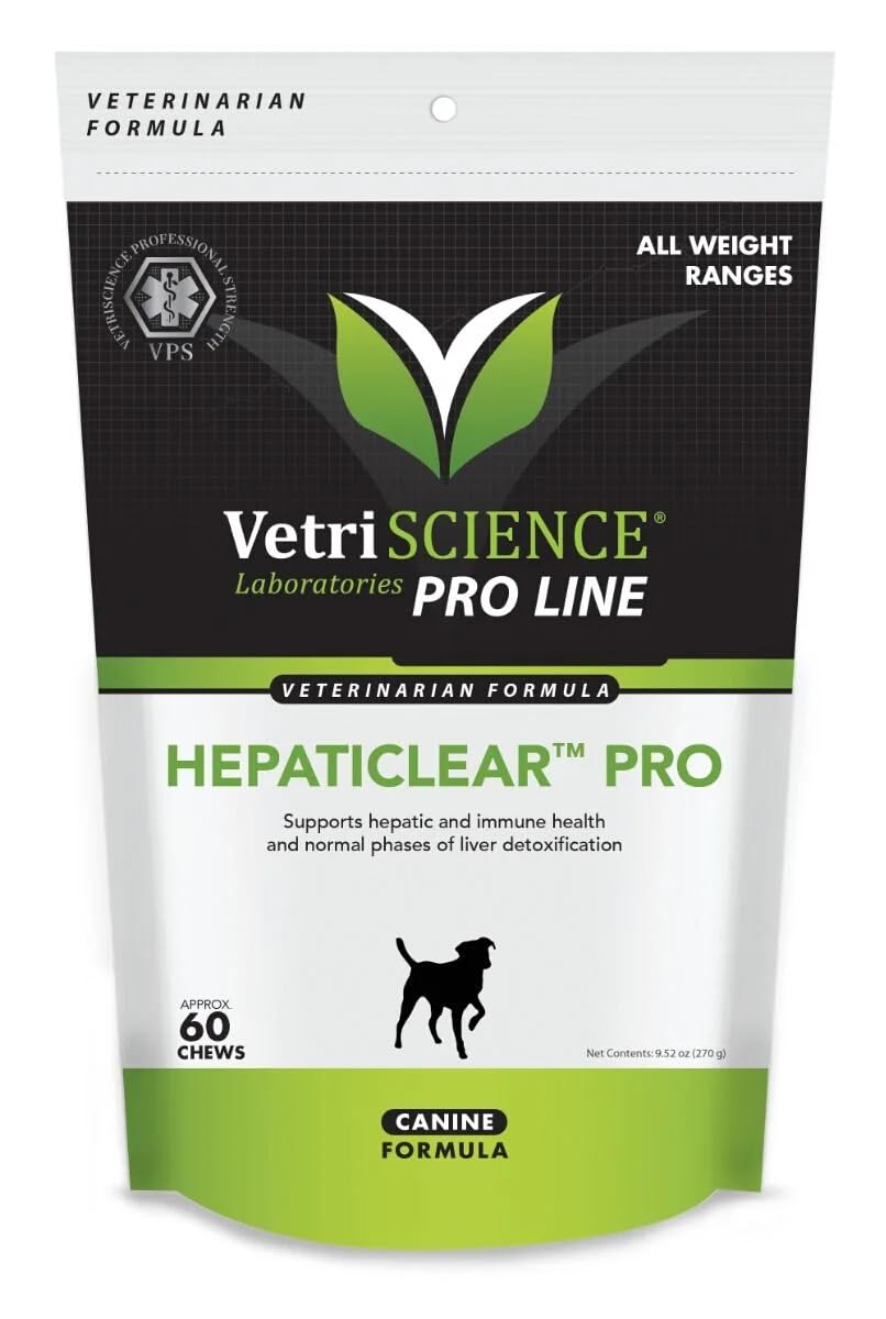 VetriScience HepatiClear Pro - Liver Health Supplement for Dogs - Supplement Supports Liver Function & Maintenance - Liver Support Formula Aids Immune System Balance - 60 Chews