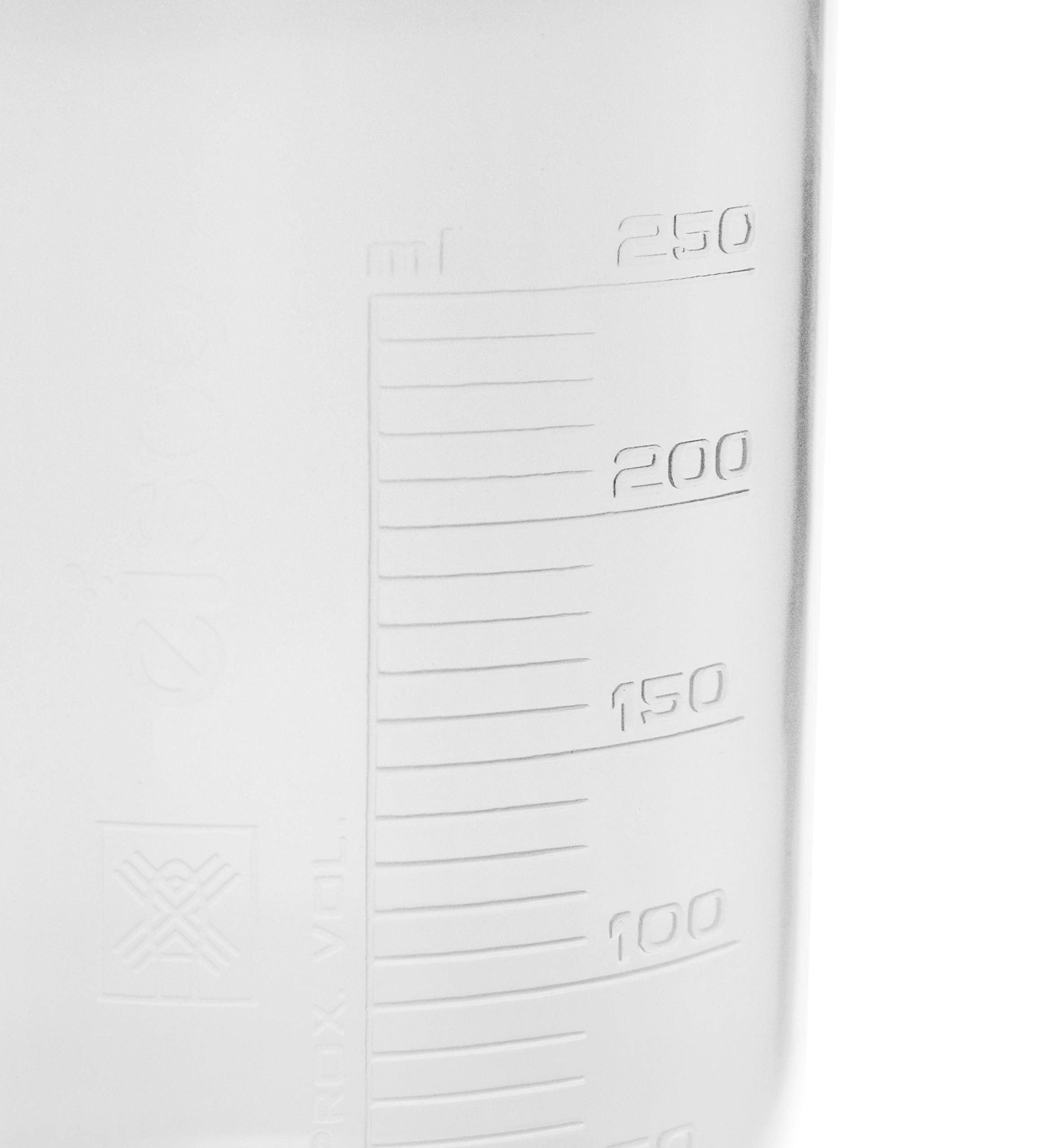 EISCO 12PK Plastic Beakers, 250ml - Polypropylene Plastic - Raised Graduations, Tapered Spout - Euro Design