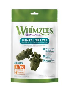 whimzees by wellness alligator natural dental chews for dogs, long lasting treats, grain-free, freshens breath, large breed, 6 count