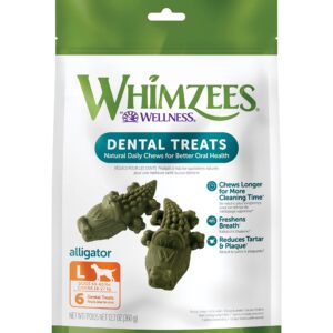 WHIMZEES by Wellness Alligator Natural Dental Chews for Dogs, Long Lasting Treats, Grain-Free, Freshens Breath, Large Breed, 6 count