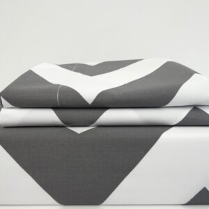 sheetsnthings King/California King - Chevron- Grey with White- 3pc Duvet Cover Set 100% Cotton Fiber Reactive Prints Duvet