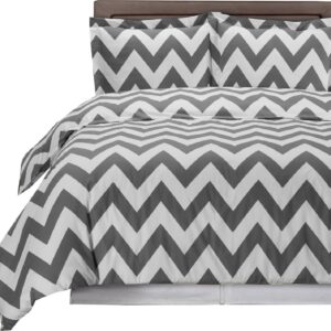 sheetsnthings King/California King - Chevron- Grey with White- 3pc Duvet Cover Set 100% Cotton Fiber Reactive Prints Duvet