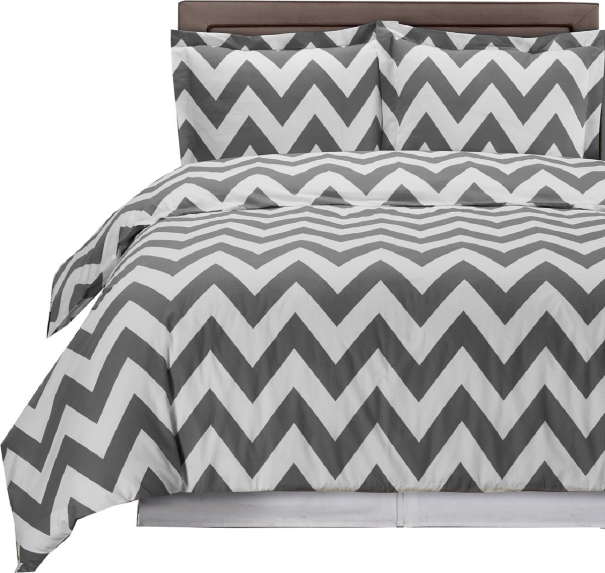 sheetsnthings King/California King - Chevron- Grey with White- 3pc Duvet Cover Set 100% Cotton Fiber Reactive Prints Duvet