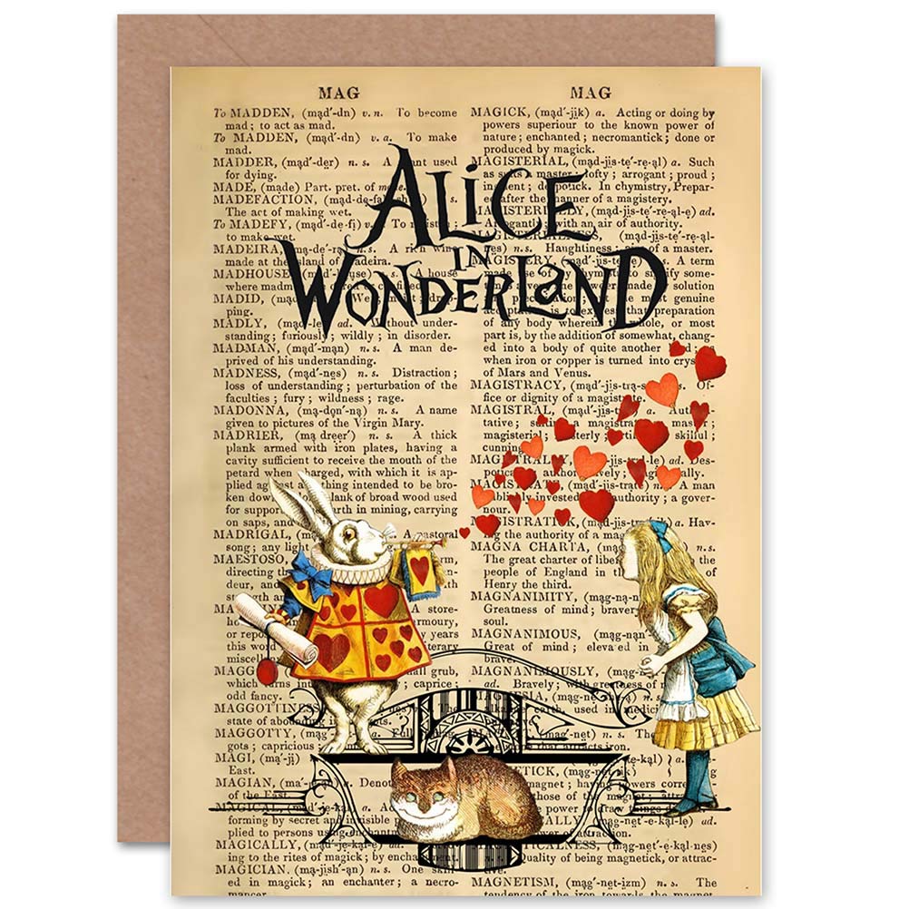 Wee Blue Coo Greetings Birthday Gift Upcycle Dictionary Alice Wonderland Collage Sealed Greeting Card Plus Envelope Blank inside