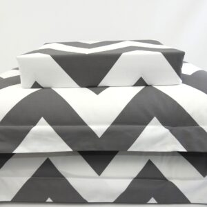 sheetsnthings King/California King - Chevron- Grey with White- 3pc Duvet Cover Set 100% Cotton Fiber Reactive Prints Duvet