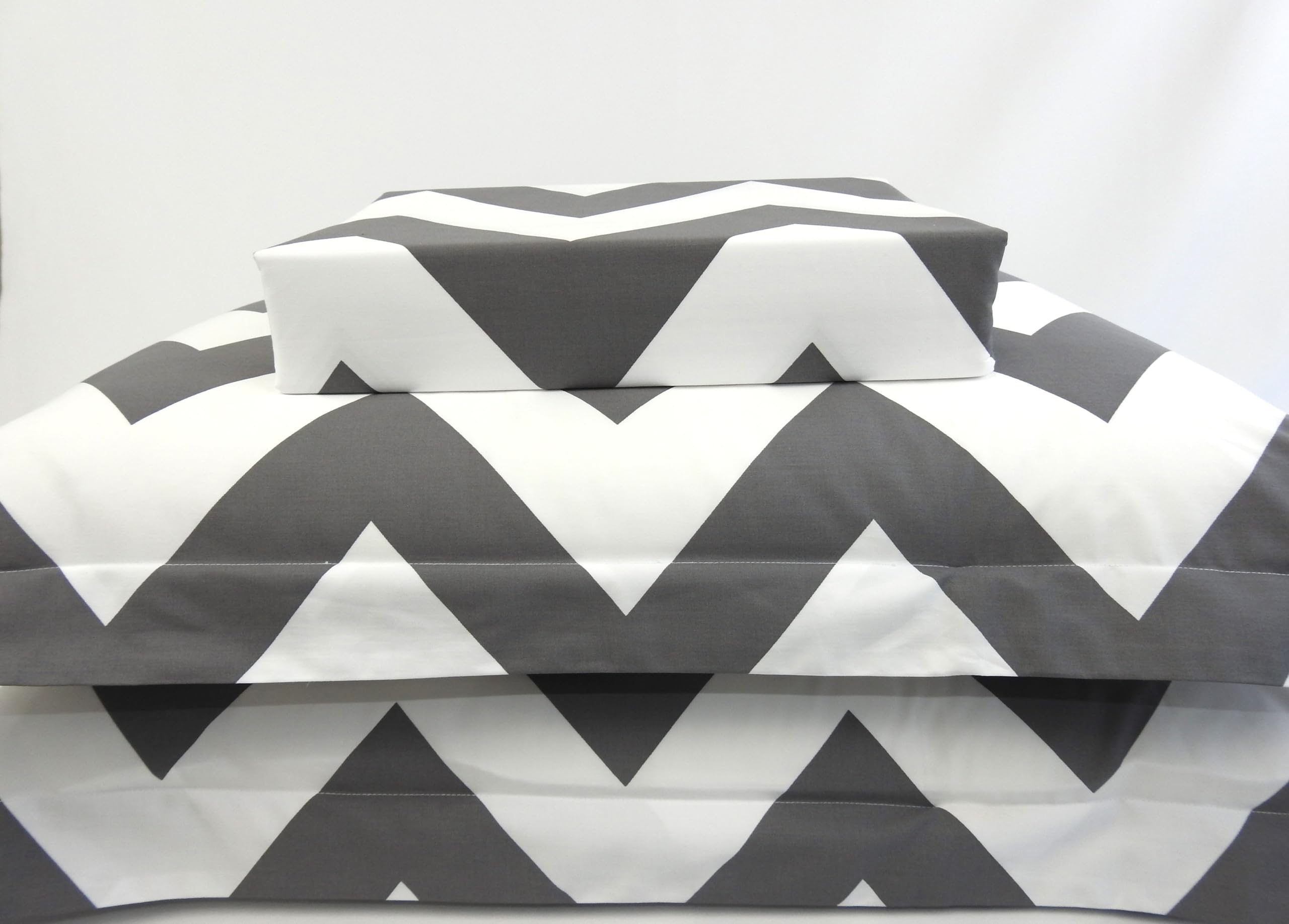 sheetsnthings King/California King - Chevron- Grey with White- 3pc Duvet Cover Set 100% Cotton Fiber Reactive Prints Duvet