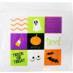 Set of 75 Halloween Zipper Seal Sandwich Bags - Assorted Halloween Fun Designs - Great for Treats