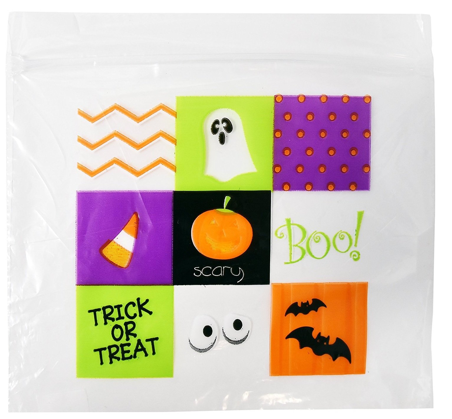 Set of 75 Halloween Zipper Seal Sandwich Bags - Assorted Halloween Fun Designs - Great for Treats