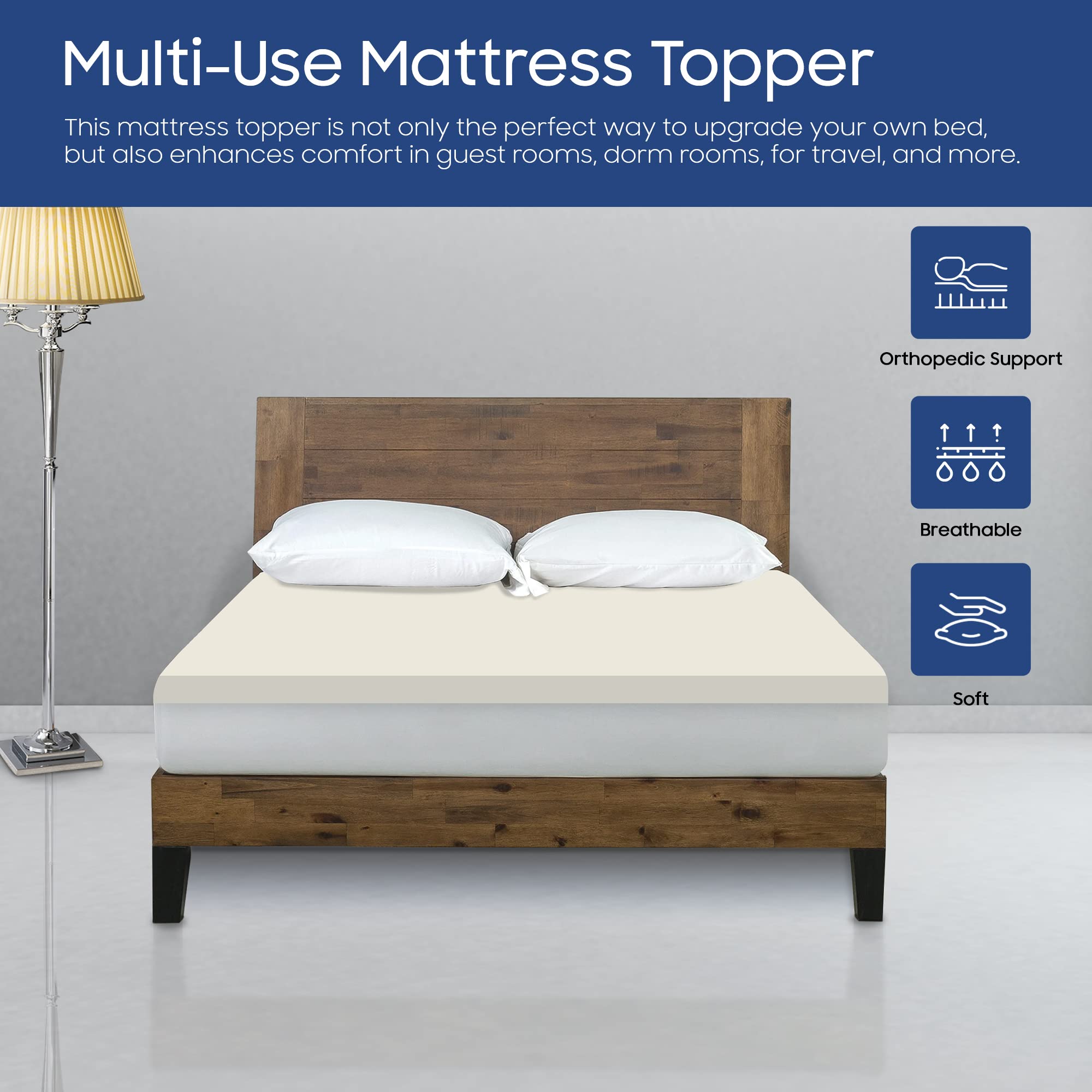 Greaton 2-inch Foam Mattress Topper with Perfect Body Support | Comfortable and Soft Bedding Toppers for Ultimate Relaxation, Improves Back Pain, Heavy-Duty Structured Toppers, Twin, White