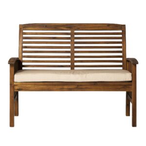 Walker Edison Rendezvous Modern Solid Acacia Wood Patio Loveseat with Cushions, 47 Inch, Dark Brown