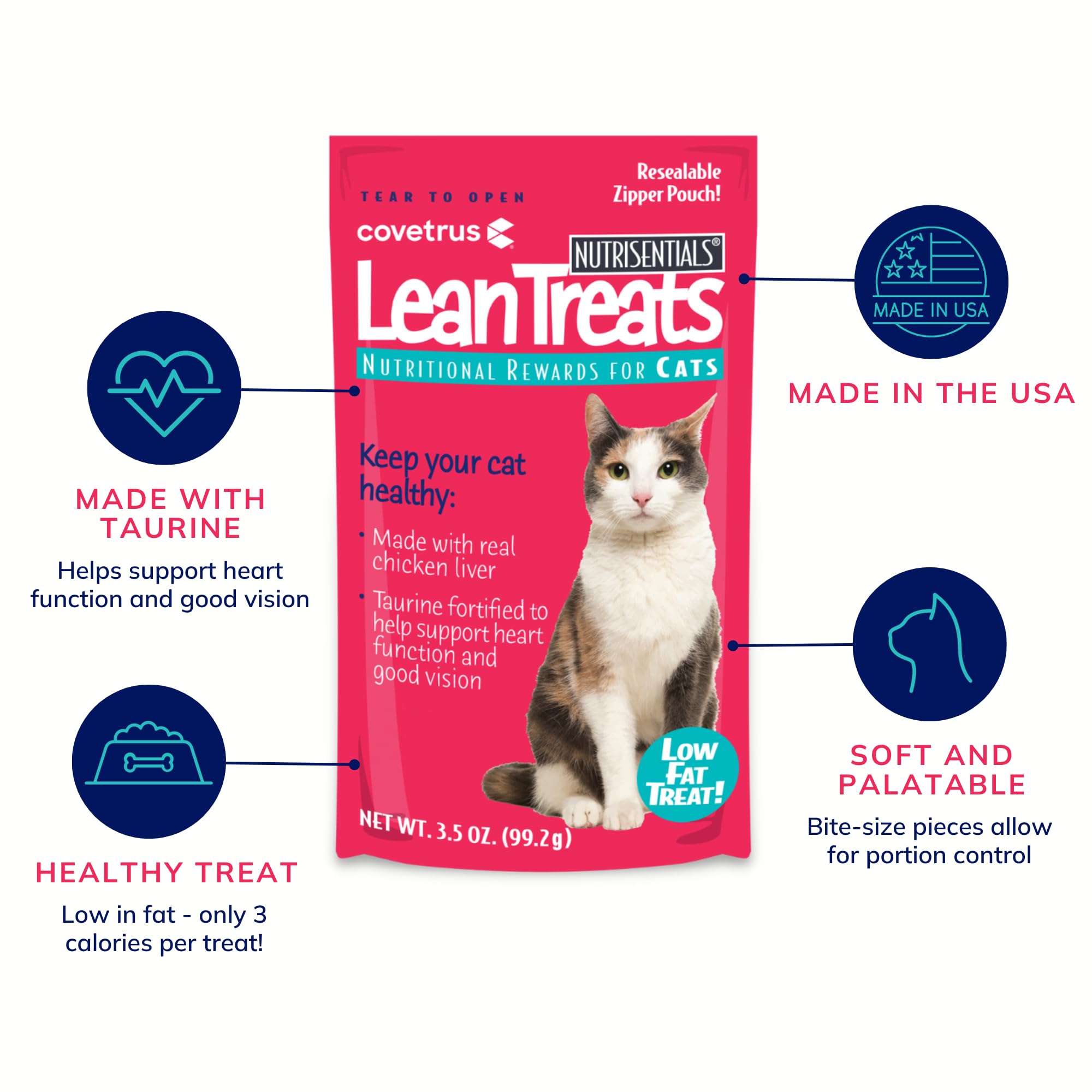 Covetrus Nutrisential Lean Treats for Cats - Soft Cat Treats for Small, Medium, Large Cats - Nutritional Low Fat Bite Size Feline Treats - Chicken Flavor - 20 Pack - 3.5oz