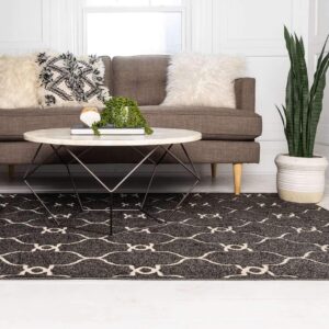 Unique Loom Outdoor Trellis Collection Area Rug - Columbus (9' x 12' 2" Rectangle, Black/ Ivory)