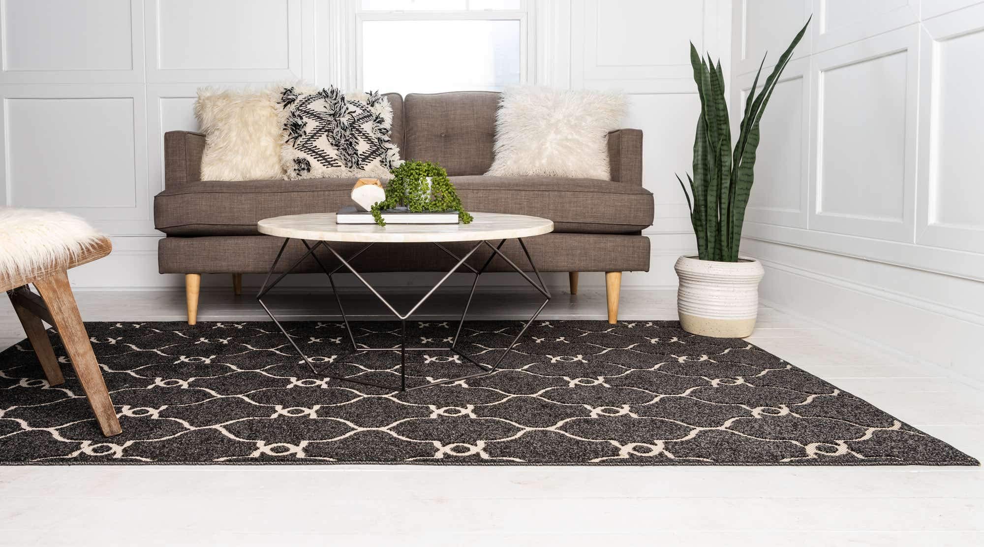 Unique Loom Outdoor Trellis Collection Area Rug - Columbus (9' x 12' 2" Rectangle, Black/ Ivory)