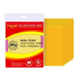 faicuk yellow dual-sided sticky fly traps for plant insect like aphids, fungus gnats, leaf miners and white flies (10 pack)