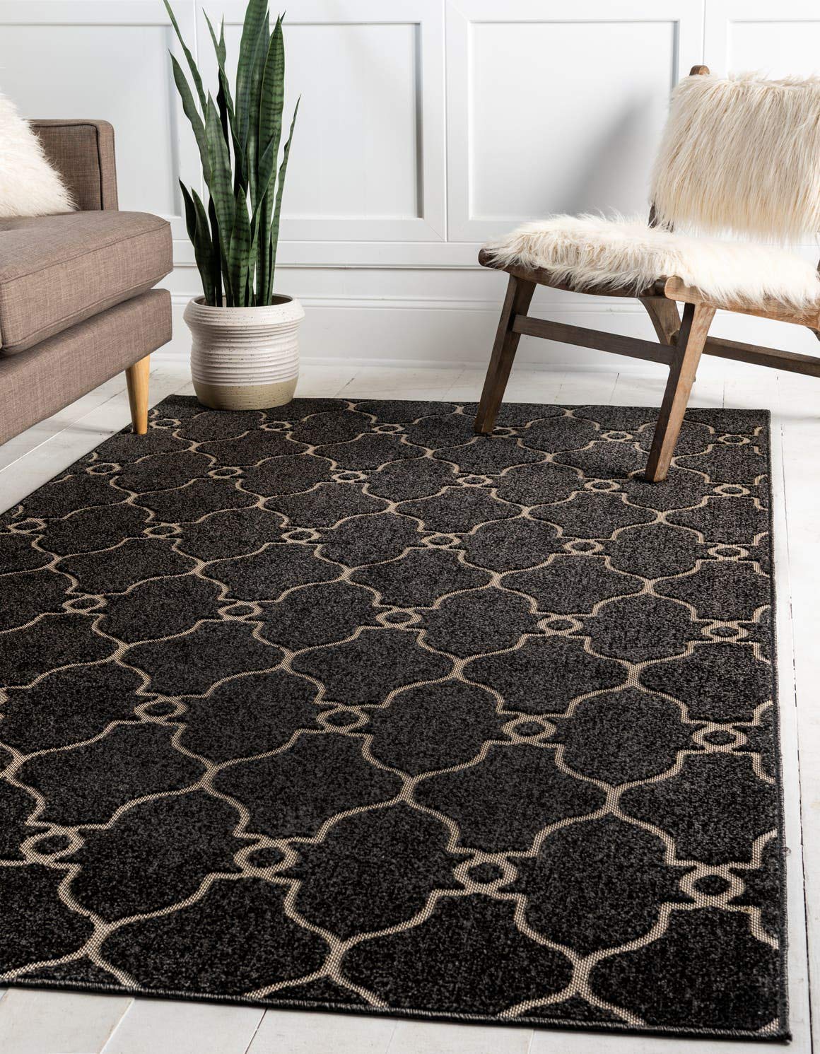 Unique Loom Outdoor Trellis Collection Area Rug - Columbus (9' x 12' 2" Rectangle, Black/ Ivory)