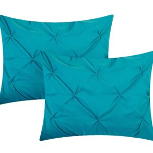 Chic Home 8 Piece Daya Pinch Pleated, Ruffled and Pleated Complete Queen Bed in a Bag Duvet Set Turquoise with White Sheets Included