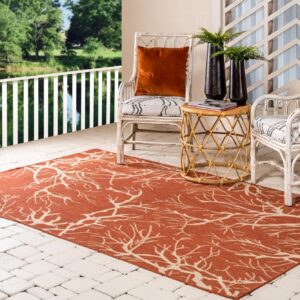 Unique Loom Outdoor Botanical Collection Area Rug - Branch (7' 1" x 10' Rectangle, Terracotta/ Beige)