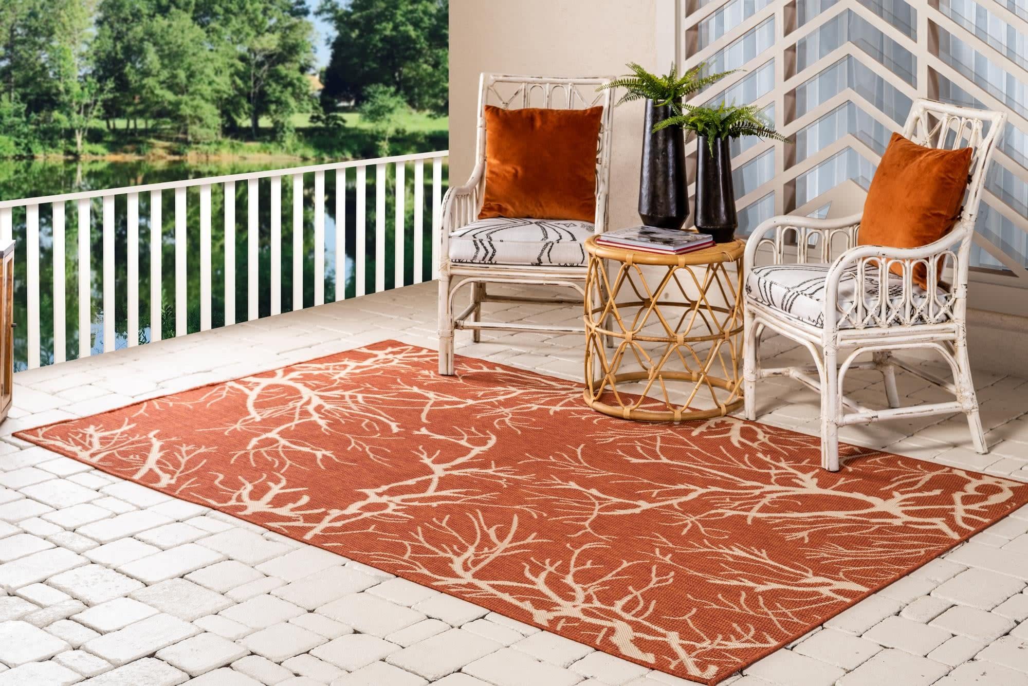 Unique Loom Outdoor Botanical Collection Area Rug - Branch (7' 1" x 10' Rectangle, Terracotta/ Beige)