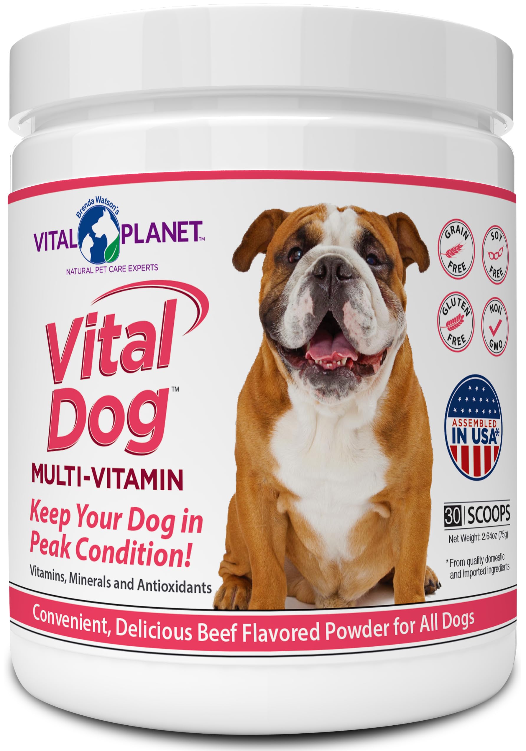 Vital Planet - Vital Dog Multi Vitamin Powder Supplement for Everyday Health with Vitamins, Minerals and Antioxidants for Dogs - Beef Flavored Powder, 30 Servings, 75 Grams