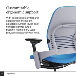 Steelcase Leap Office Chair - Ergonomic Work Chair with Wheels for Hard Flooring - Work Chair Supports Unique Body Shape - with Natural Glide System & Liveback Technology - Blue Jay Fabric