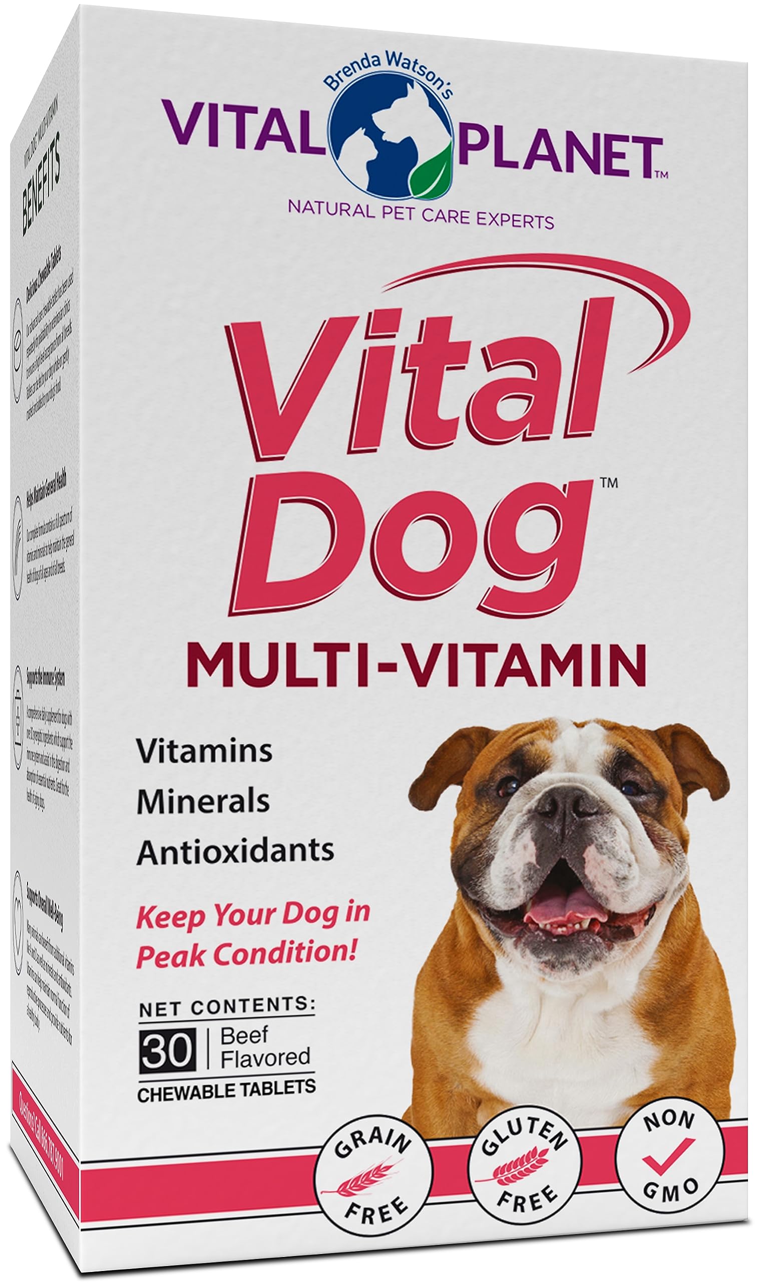 Vital Planet - Vital Dog Multi Vitamin Chewable Tablet Supplement for Everyday Health with Vitamins, Minerals and Antioxidants for Dogs - 30 Beef Flavored Chewable Tablets