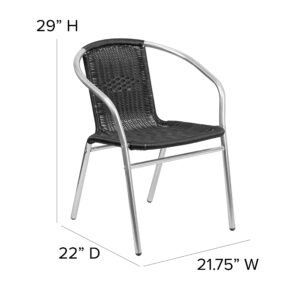 Flash Furniture Lila 4 Pack Commercial Aluminum and Black Rattan Indoor-Outdoor Restaurant Stack Chair