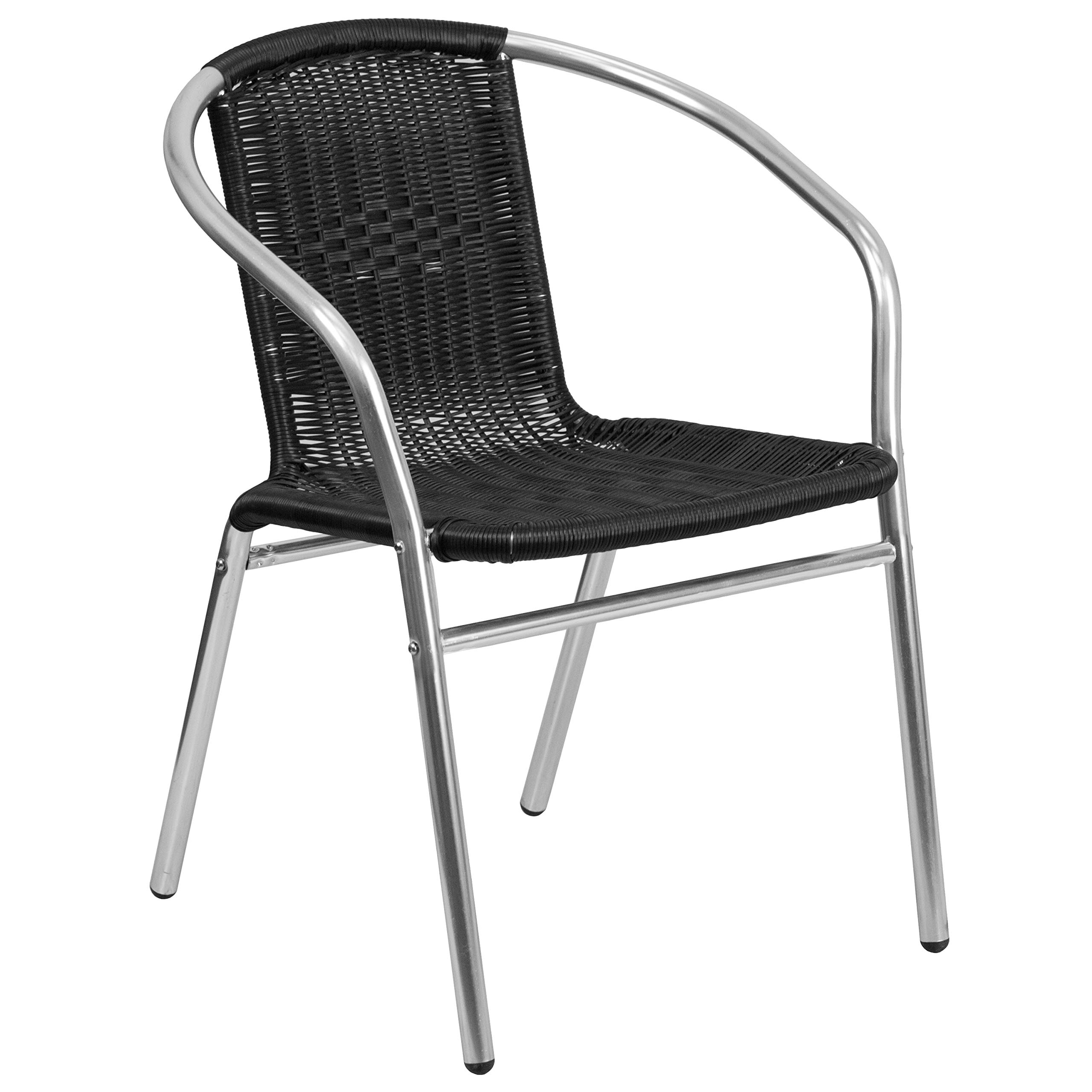 Flash Furniture Lila 4 Pack Commercial Aluminum and Black Rattan Indoor-Outdoor Restaurant Stack Chair