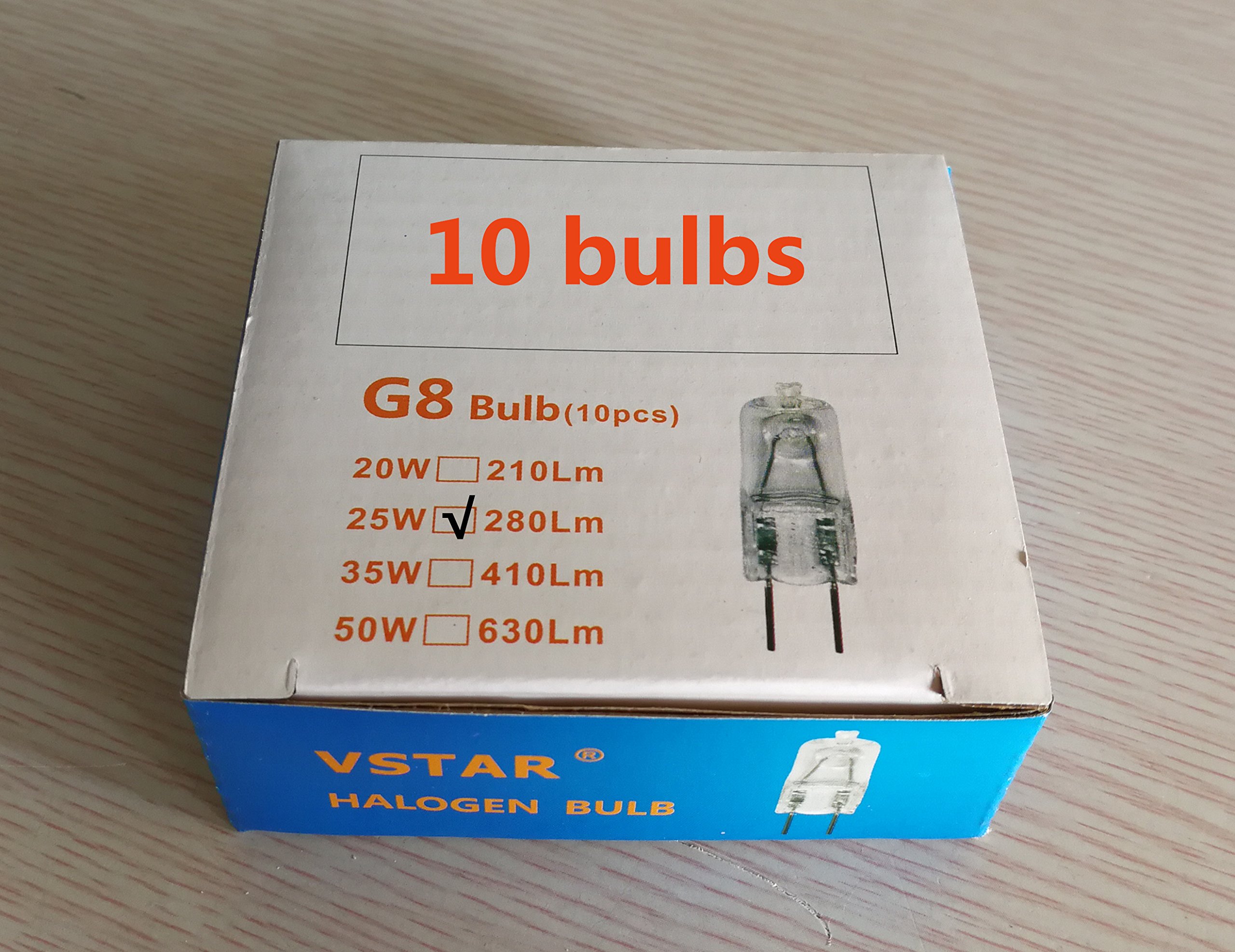 Vstar® G8 120V 25W Halogen Light Bulbs,(Shorter <37mm),Dimmable,10 PCS