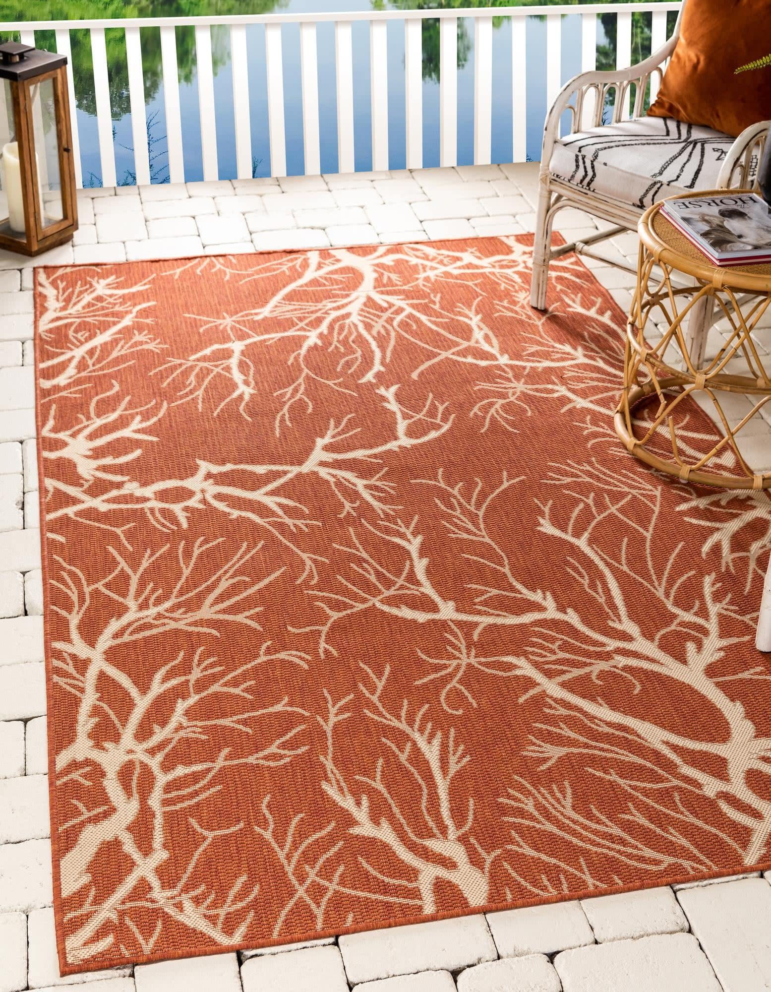 Unique Loom Outdoor Botanical Collection Area Rug - Branch (7' 1" x 10' Rectangle, Terracotta/ Beige)