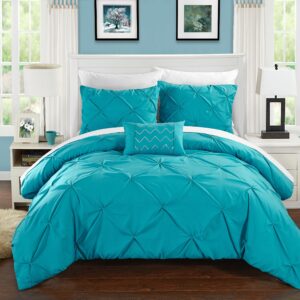 Chic Home 8 Piece Daya Pinch Pleated, Ruffled and Pleated Complete Queen Bed in a Bag Duvet Set Turquoise with White Sheets Included