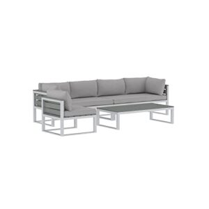 walker edison macae contemporary 4 piece modular plank design outdoor sectional, set of 4, grey