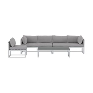 Walker Edison Macae Contemporary 4 Piece Modular Plank Design Outdoor Sectional, Set of 4, Grey