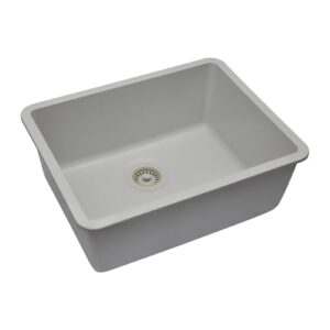 23" x 18" Quartz Kitchen Sink, Single Bowl Kitchen Sinks, Drop in Kitchen Sink, Granite Composite Kitchen Sink, Undermount Sink, Galaxy White Kitchen Sink, Includes Grid, Strainer, Flange, LP-2318-W