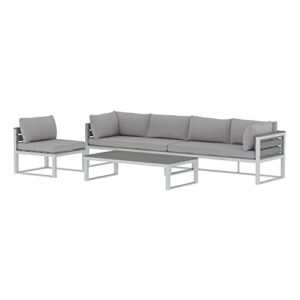 Walker Edison Macae Contemporary 4 Piece Modular Plank Design Outdoor Sectional, Set of 4, Grey