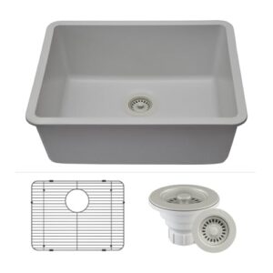 23" x 18" quartz kitchen sink, single bowl kitchen sinks, drop in kitchen sink, granite composite kitchen sink, undermount sink, galaxy white kitchen sink, includes grid, strainer, flange, lp-2318-w