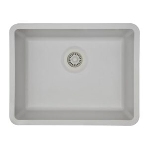 23" x 18" Quartz Kitchen Sink, Single Bowl Kitchen Sinks, Drop in Kitchen Sink, Granite Composite Kitchen Sink, Undermount Sink, Galaxy White Kitchen Sink, Includes Grid, Strainer, Flange, LP-2318-W