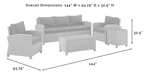 Crosley Furniture Bradenton 5-Piece Outdoor Sofa Patio Furniture Set, Wicker Conversation Sets for Porch, Brown with Sangria Cushions