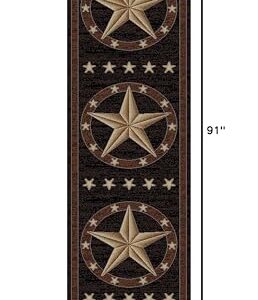 Rustic Lodge, Texas Star Area Rug, 2'3" W x 7'7" L, Black 3683