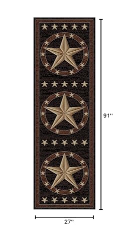 Rustic Lodge, Texas Star Area Rug, 2'3" W x 7'7" L, Black 3683