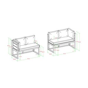 Walker Edison Macae Contemporary 4 Piece Modular Plank Design Outdoor Sectional, Set of 4, Grey