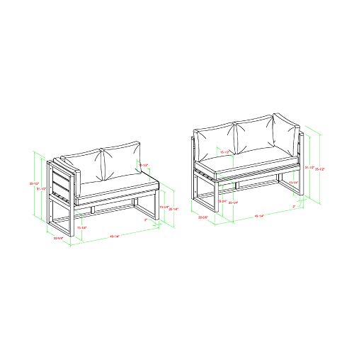 Walker Edison Macae Contemporary 4 Piece Modular Plank Design Outdoor Sectional, Set of 4, Grey