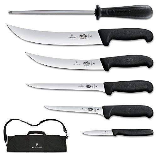 Victorinox - VN46137 Swiss Army Cutlery Fibrox Pro Ultimate Competition BBQ Set, Knife Roll, 8-Piece, Black