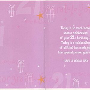 Silver Foil 21 on Pink with Stars: 21st - Designer Greetings Birthday Card